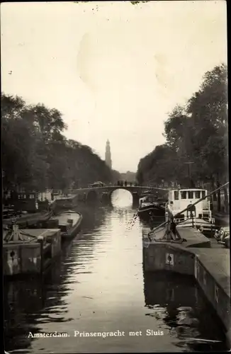 Ak Amsterdam Nordholland Niederlande, Prinsengracht met Sluis