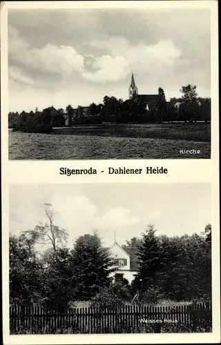 Ak Sitzenroda Belgern Schildau in Nordsachsen, Dahlener Heide, Kirche, Weißes Haus