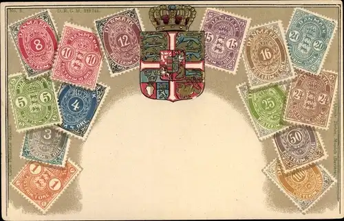 Präge Briefmarken Ak Danmark Dänemark, Wappen, Ottmar Zieher