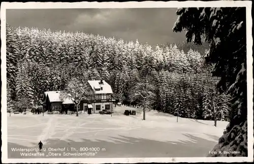 Ak Oberhof im Thüringer Wald, Waldcafé Obere Schweizerhütte, Winter