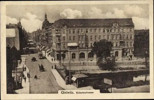 Ak Gliwice Gleiwitz Schlesien, Wilhelmstraße, Brücke