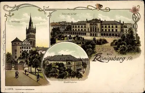 Litho Kaliningrad Königsberg Ostpreußen, Universität, Stadttheater, Schloss