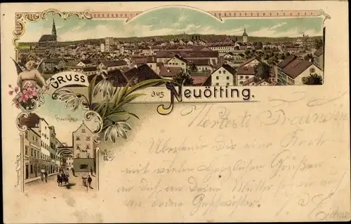 Litho Neuötting Oberbayern, Panorama, Frauengasse