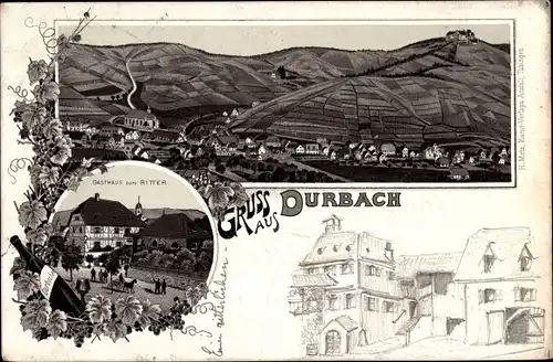 Vorläufer Litho Durbach im Schwarzwald, Gasthaus zum Ritter, Panorama