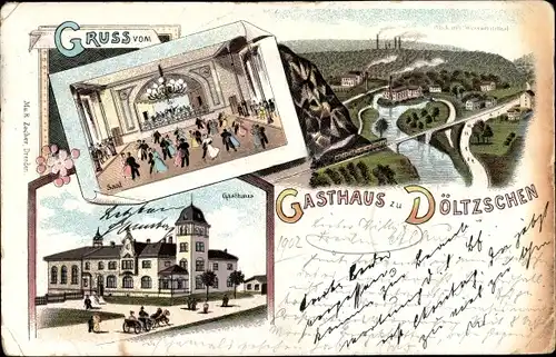 Litho Dresden Dölzschen Döltzschen, Gasthaus, Saal, Panorama