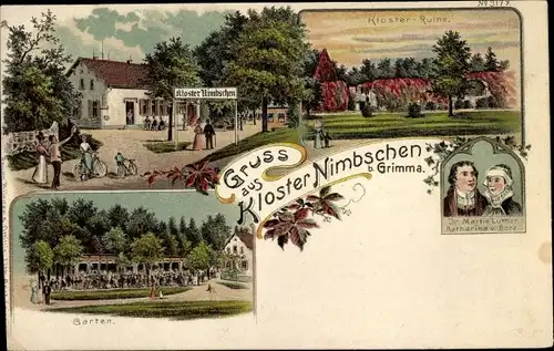 Litho Nimbschen Böhlen Grimma in Sachsen, Kloster, Garten, Ruine, Martin Luther, Katharina von Bora