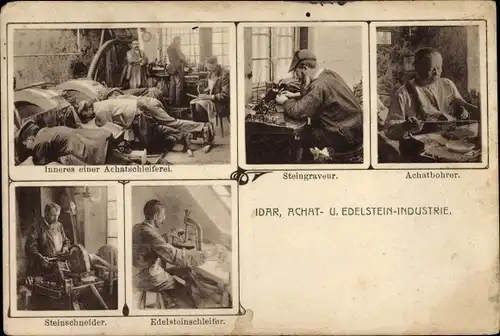 Ak Idar Oberstein an der Nahe, Achat- und Edelstein Industrie, Schleiferei, Graveur, Bohrer