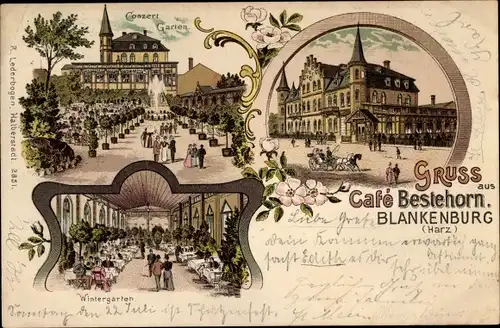 Litho Blankenburg Harz, Cafe Bestehorn, Konzertgarten, Wintergarten