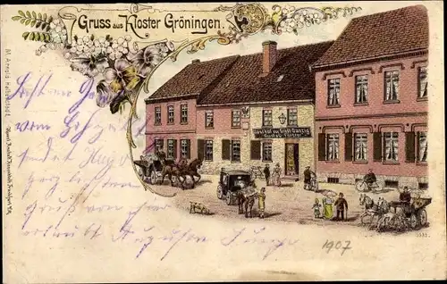 Litho Gröningen in Sachsen Anhalt, Kloster Gröningen, Gasthof zur Stadt Danzig