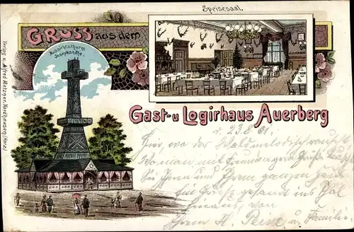 Litho Stolberg im Harz, Gasthaus Auerberg, Speisesaal, Aussichtsturm Josephshöhe