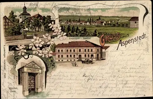 Litho Aspenstedt Halberstadt in Sachsen Anhalt, Kirche, Hagenguths Gasthof, Klopstock Quelle