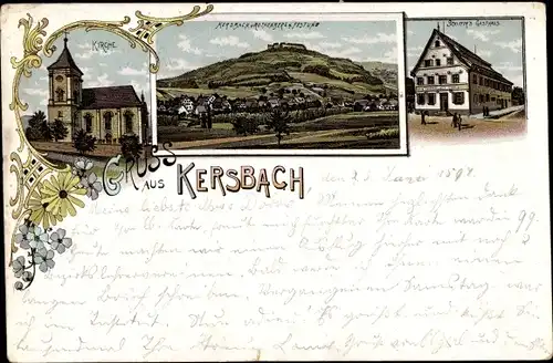 Litho Kersbach Neunkirchen am Sand Mittelfranken, Kirche, Gesamtansicht, Gasthaus