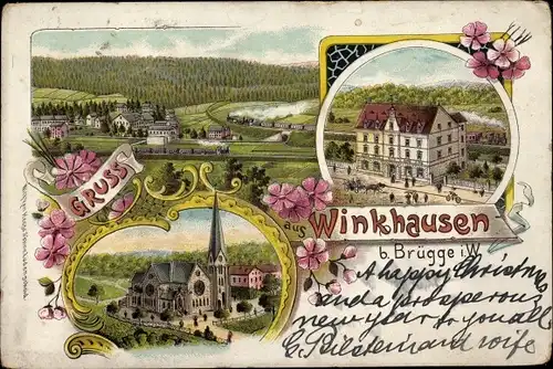 Litho Winkhausen Brügge Lüdenscheid in Westfalen, Gesamtansicht, Kirche