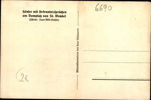 Ak Sankt Wendel Saarland, Häuser mit Bekenntinissprüchen am Domplatz, Marktstände