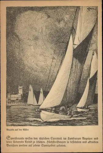 Künstler Ak Hamburg, Regatta auf der Alster