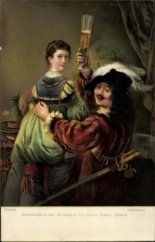 Künstler Ak Rembrandt, Selbstbildnis, Frau