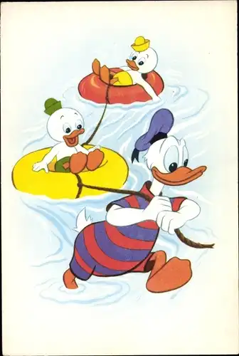 Künstler Ak Walt Disney, Donald Duck mit Neffen