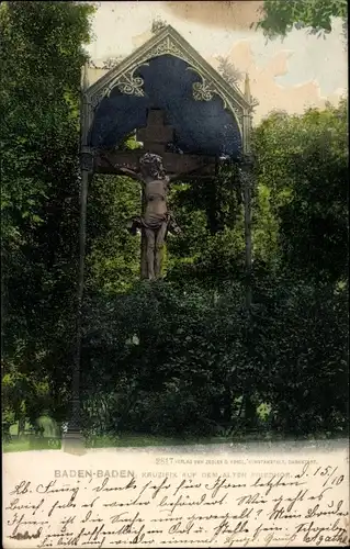 Ak Baden Baden am Schwarzwald, Kruzifix auf dem alten Friedhof