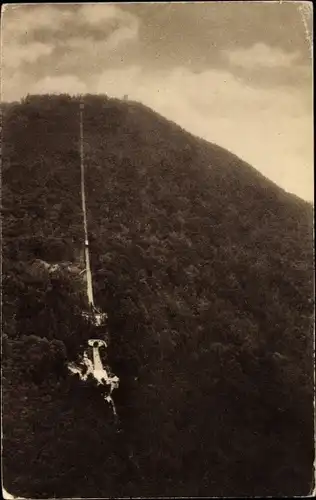 Ak Baden Baden am Schwarzwald, Merkur mit Drahtseilbahn, Zeppelinaufnahme