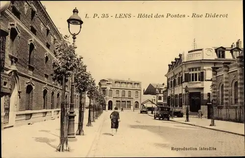 Ak Lens Pas de Calais, Hotel des Postes, Rue Diderot