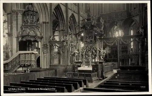 Ak Stralsund in Vorpommern, Inneres der Nikolaikirche