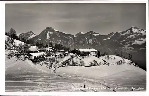 Ak Oberaudorf am Inn Oberbayern, Alpengasthof Hocheck im Winter, Kranzhorn, Spitzstein