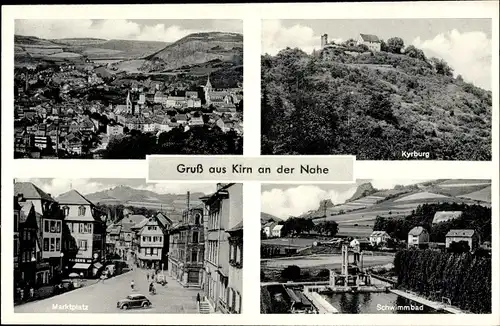 Ak Kirn an der Nahe, Gesamtansicht, Kyrburg, Marktplatz, Schwimmbad