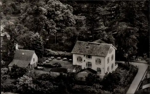 Ak Jugenheim an der Bergstrasse Hessen, Pension-Café "Tannen-Hof", Fliegeraufnahme