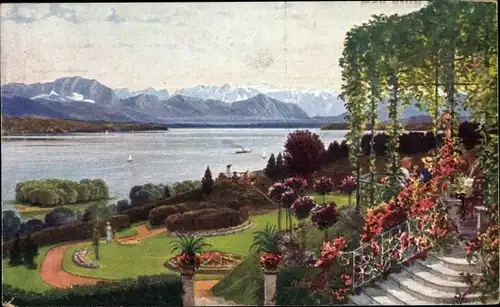 Künstler Ak Feldafing am Starnberger See Oberbayern, Blick vom Hotel Kaiserin Elisabeth
