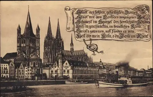 Ak Köln am Rhein, Rheinpanorama, Gedicht, Dom, Dampfer