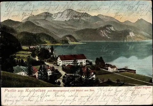 Ak Kochel am See in Oberbayern, Herzogstand, Hotel am See, Kochelsee