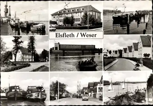 Ak Elsfleth an der Unterweser, Hafen, Siedlung, Boote, Straßenpartie