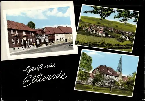 Ak Ellierode Hardegsen in Niedersachsen, Gemischtwaren Schlemme, Kirche, Gesamtansicht