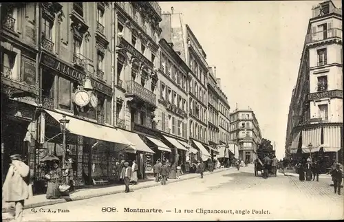 Ak Paris XVIII. Arrondissement Buttes-Montmartre, La Rue Clignancourt, angle Poulet