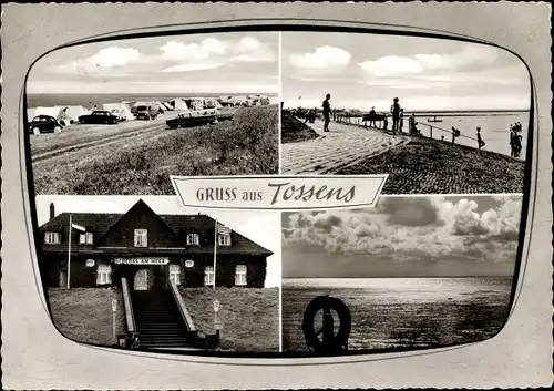 Ak Tossens Butjadingen Wesermarsch, Campingplatz, Strand, Hotel Schloss am Meer