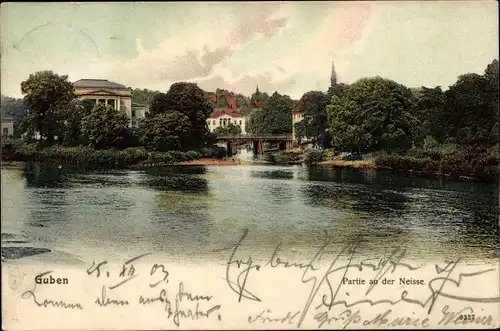 Ak Guben in der Niederlausitz, Neiße, Brücke