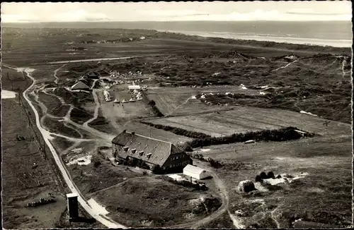 Ak Nordseebad Langeoog Ostfriesland, Jugendherberge mit Zeltplatz, Fliegeraufnahme