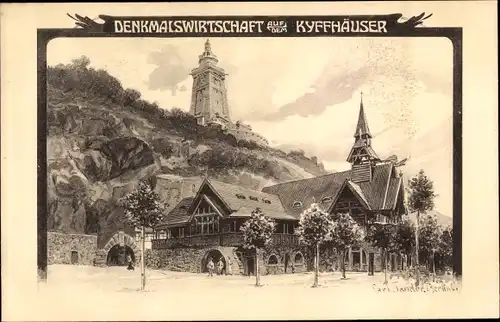 Künstler Ak Carl Jander, Kyffhäuserland in Thüringen, Kyffhäuser, Kaiser Wilhelm Denkmal, Gasthaus