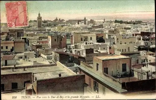 Ak Tunis Tunesien, Vue vers le Dar el Bey et la grande Mosquee
