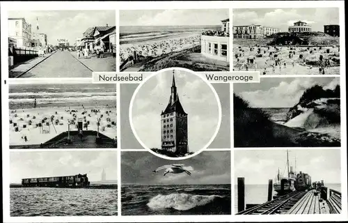 Ak Nordseebad Wangerooge in Ostfriesland, Strandpromenade, Strand, Straßenpartie, Möwe