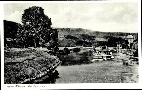 Ak Hann. Münden in Niedersachsen, am Weserstein, Passagierschiff