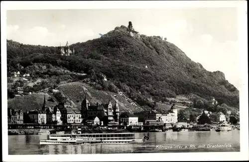 Ak Königswinter am Rhein, Panorama m. Drachenfels