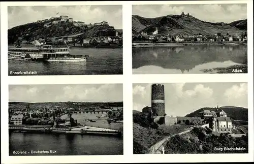 Ak Koblenz am Rhein, Deutsches Eck, Burg BIschofstein, Alken, Ehrenbreitstein, Passagierschiff