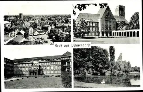 Ak Delmenhorst in Niedersachsen, Stadtansichten, See, Schwan, Gebäude