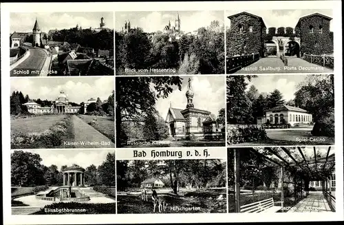 Ak Bad Homburg vor der Höhe Hessen, Spiel Casino, Schloss, Brücke, Kaiser Wilhelm Brücke, Kurpark