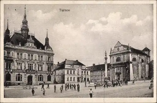 Ak Turnov Turnau Region Reichenberg, Platz, Rathaus