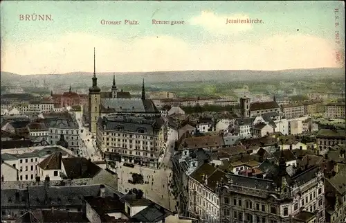 Ak Brünn Südmähren, Großer Platz, Rennergasse, Jesuitenkirche
