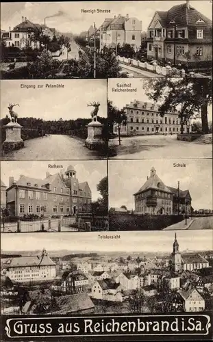 Ak Reichenbrand Chemnitz Sachsen, Nevoigtstraße, Gasthof, Schule, Pelzmühle, Gesamtansicht