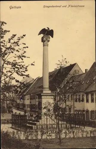 Ak Geithain in Sachsen, Kriegerdenkmal und Nikolaistraße