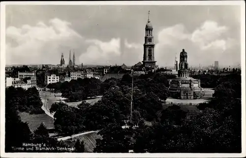 Ak Hamburg Mitte Altstadt, Türme und Bismarckdenkmal